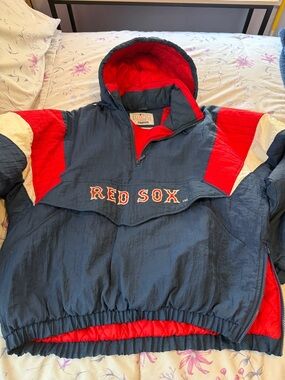 STARTER Navy, Red & White Red Sox Pullover Puffer Jacket